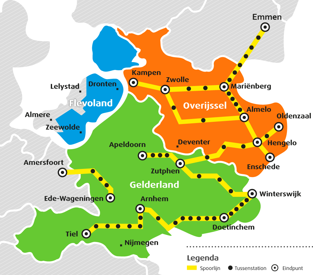 Regiokaart met alle verbindingen